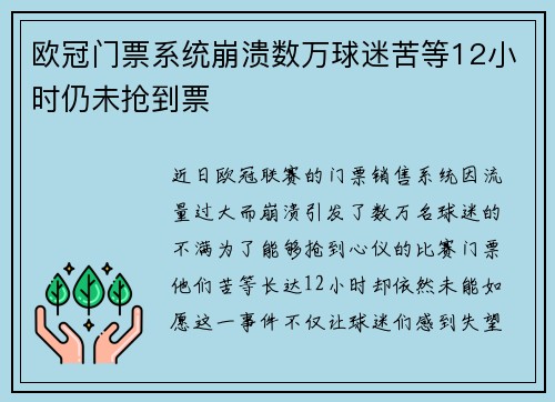 欧冠门票系统崩溃数万球迷苦等12小时仍未抢到票